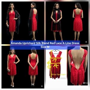 Amanda Uprichard Silk Blend Red Lace A-Line Dress Size M